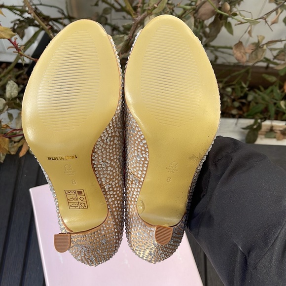 Pink Paradox London - Celebrate - Champagne Satin & Rhinestone Peep Toe Heels 8 - Picture 12 of 17